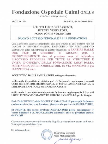 NUOVO ACCESSO PEDONALE ALLA FONDAZIONE