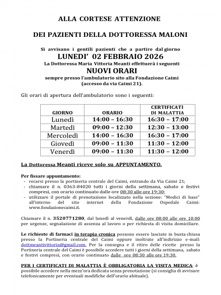 AVVISO ASSISTITI D.SSA MALONI02022026